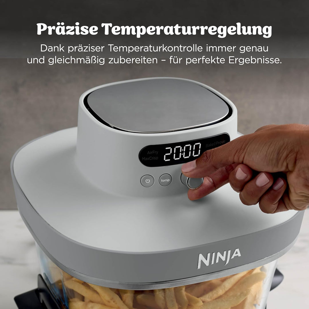 Ninja CRISPi PRO XL Glas-Heissluftfritteuse (Air-Fryer), Weiss AS090EUWH | 5 voreingestellte Zuberei