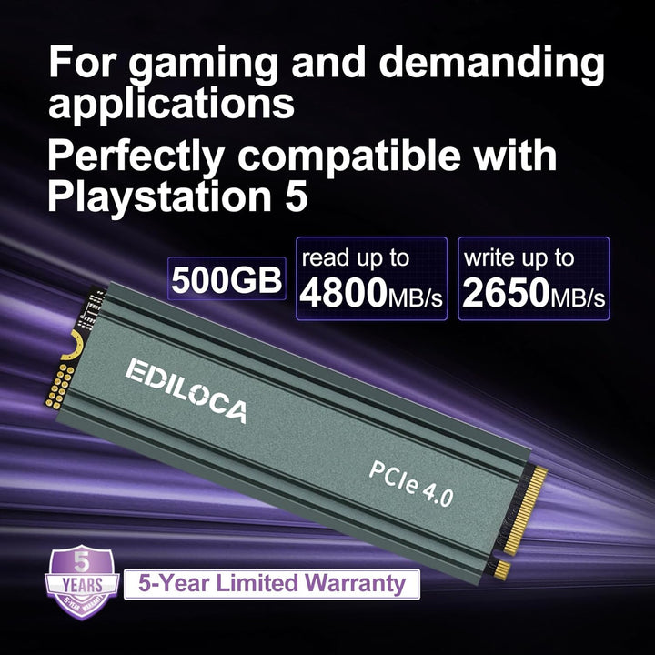 EN760 SSD 500GB NVMe SSD M.2 mit Kühlkörper,Gaming für PS5, Laptop und Desktop PC, SSD Festplatte PC