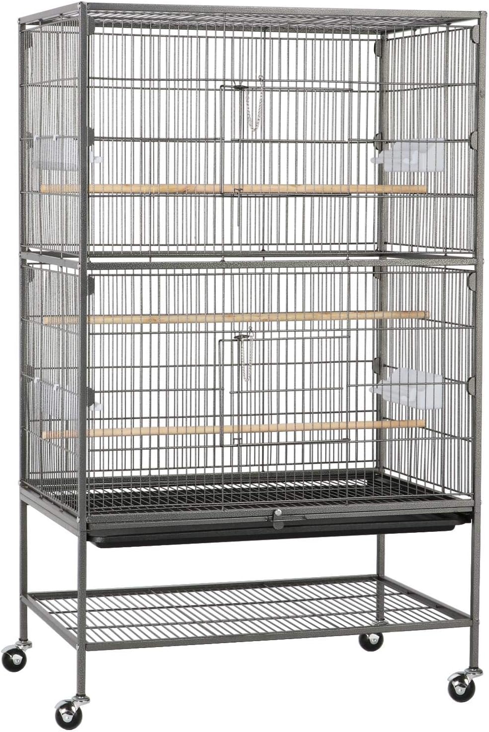 Yaheetech Vogelvoliere Vogelkäfig 2 Türen Vogelhaus Käfig mit 4 Rollen Nagervoliere 131cm hoch