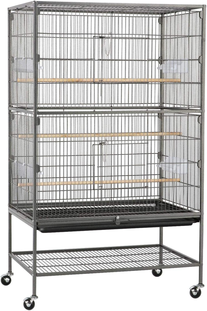 Yaheetech Vogelvoliere Vogelkäfig 2 Türen Vogelhaus Käfig mit 4 Rollen Nagervoliere 131cm hoch