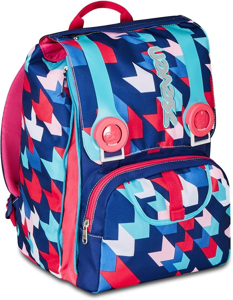 Seven Big Cherish Schulrucksack, faltbar, Blau/Rosa, ausziehbar, 28 l