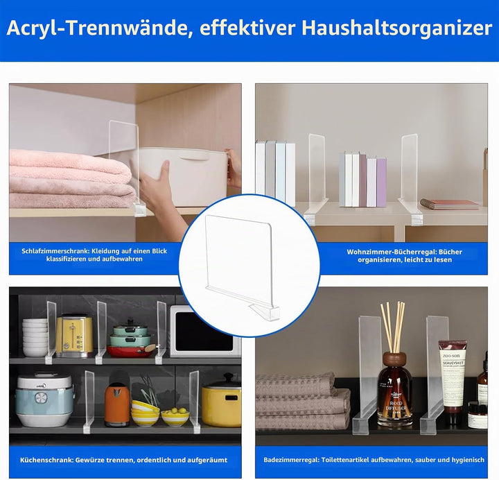 8 Stück Transparente Acryl-Regaltrenner - Multifunktionaler Shelf Divider, 30×20cm, Multifunktionale