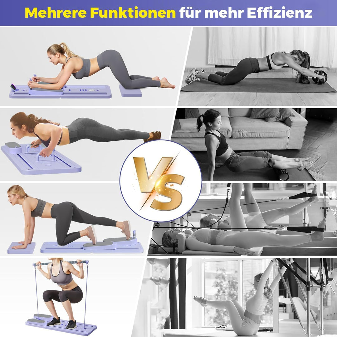 SPYLAVE Pilates Board Upgraded, 6-in-1 Faltbares Pilates Reformer Set für Zuhause, Multifunktionales