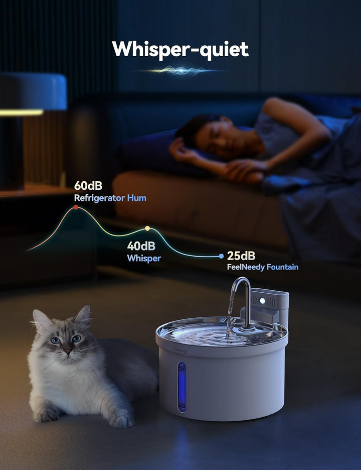 Kabelloser Katzenbrunnen mit Bewegungsmelder [Wasser und Batterietrennung] FEELNEEDY Batteriebetrieb
