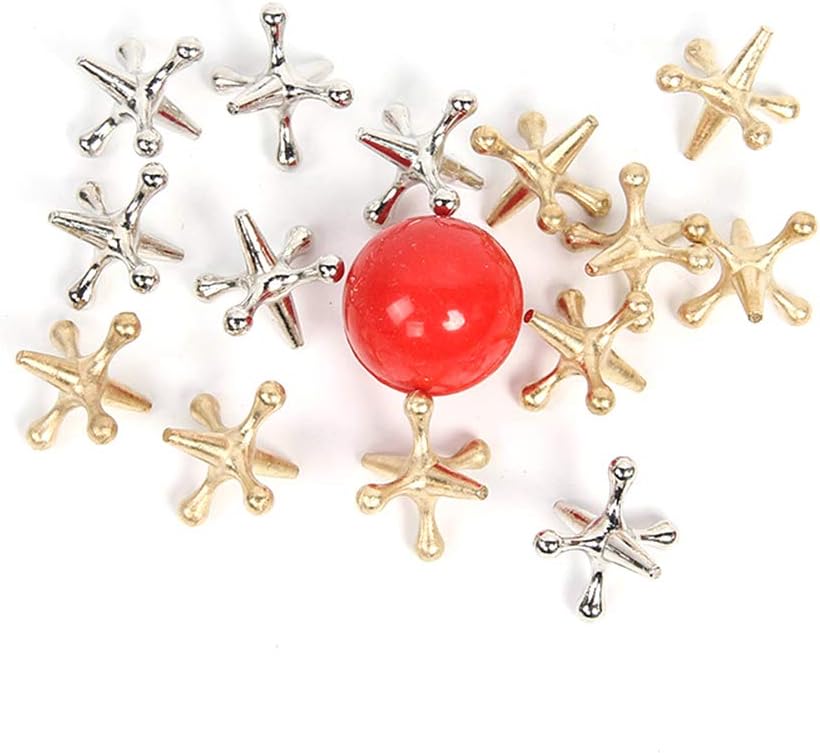 2 Sets Vintage-Metall-Jack-Ballspiele, Traditionelles Retro-Metall-Ballspielset, Klassisches Jack-Sp