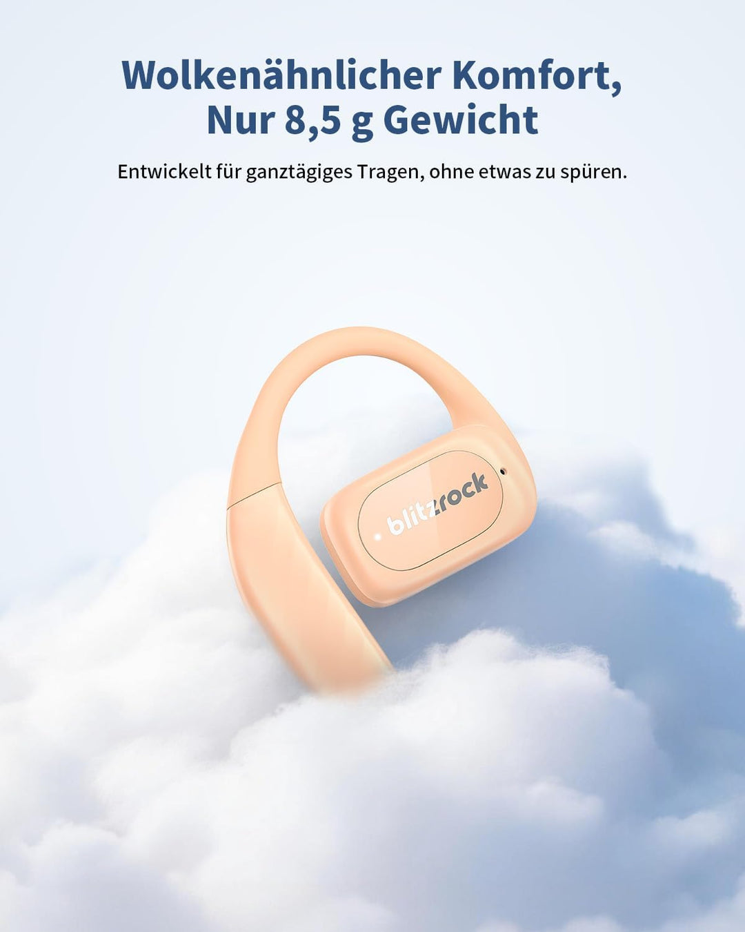 BlitzRock Open Ear Kopfhörer Kabellos Bluetooth 5.4 mit Ausgewogenem Sound, Weichem Ohrbügel, Krista