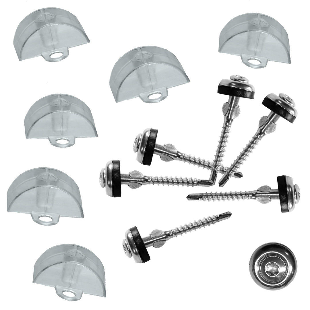 Befestigungs-Set: Spenglerschraube mit Bohrspitze & Bohrflügel + Abstandshalter für Wellplatten mit