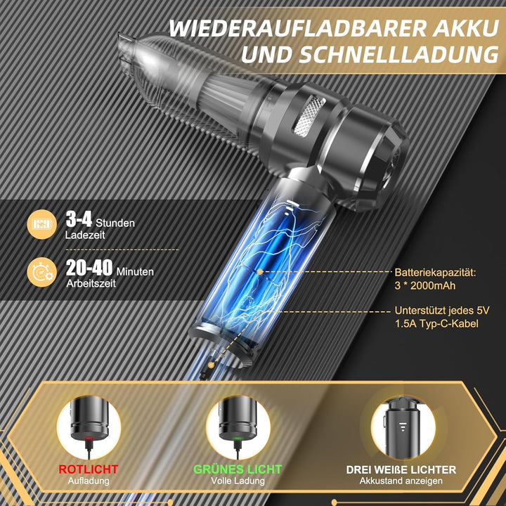 Handstaubsauger, 26000Pa Akku Staubsauger Kabellos, Stark Handstaubsauger Kabellos, 4-in-1 Autostaub