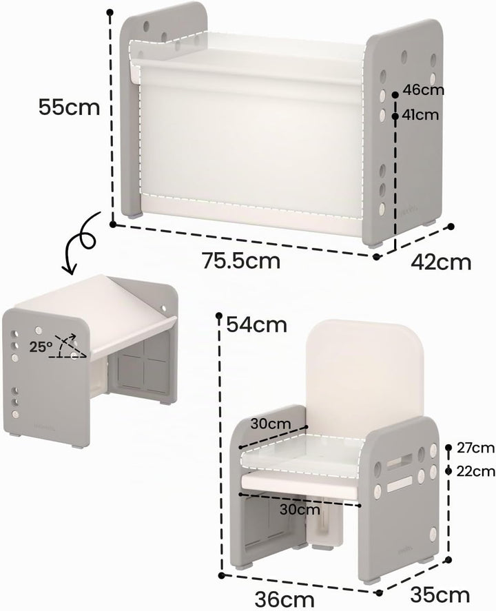 Kindertisch mit Stühle, Höhenverstellbarer Kinder Tisch Stuhl Set, Konvertierbarer Desktop，Multifunk