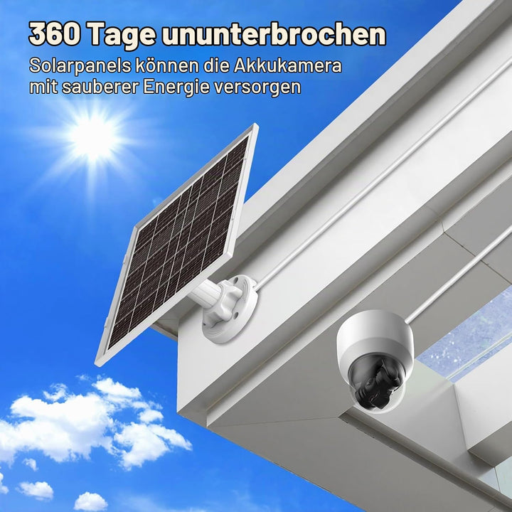 8W Solarpanel für Überwachungskamera Aussen Akku – Solar Panel mit 3‑in‑1 USB‑C/Micro/DC, inkl. 360°