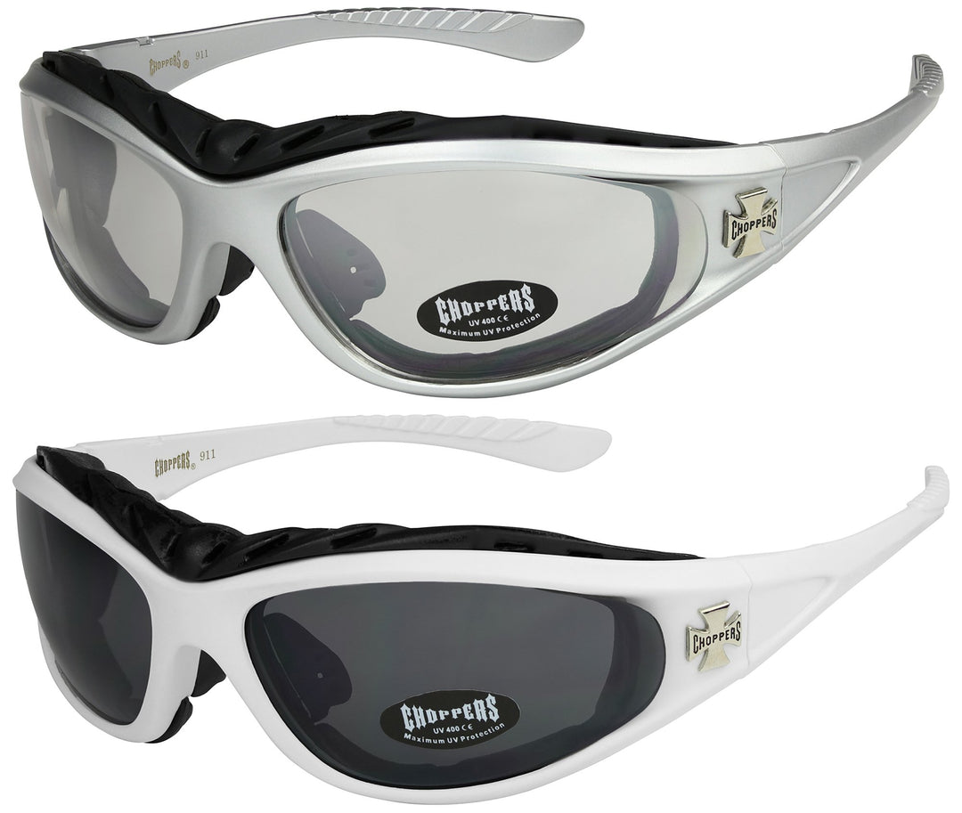 2er Pack Choppers 911 Sonnenbrillen Motorradbrille Sportbrille Radbrille mit Polsterung in den Farbe