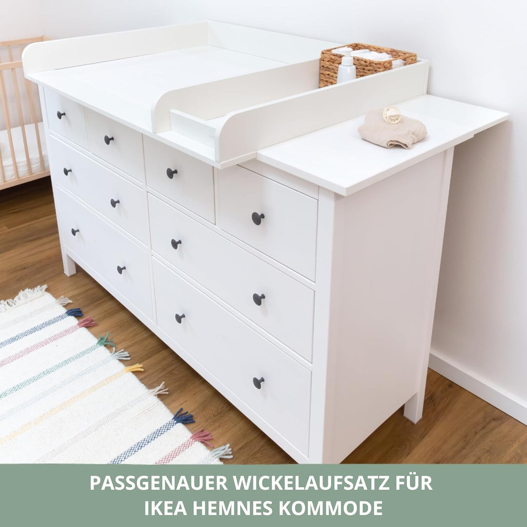 Wickelaufsatz für IKEA HEMNES Kommode - Weiss, 160cm | Mit Trennfach, 100% MDF weiss lackiert · Komm