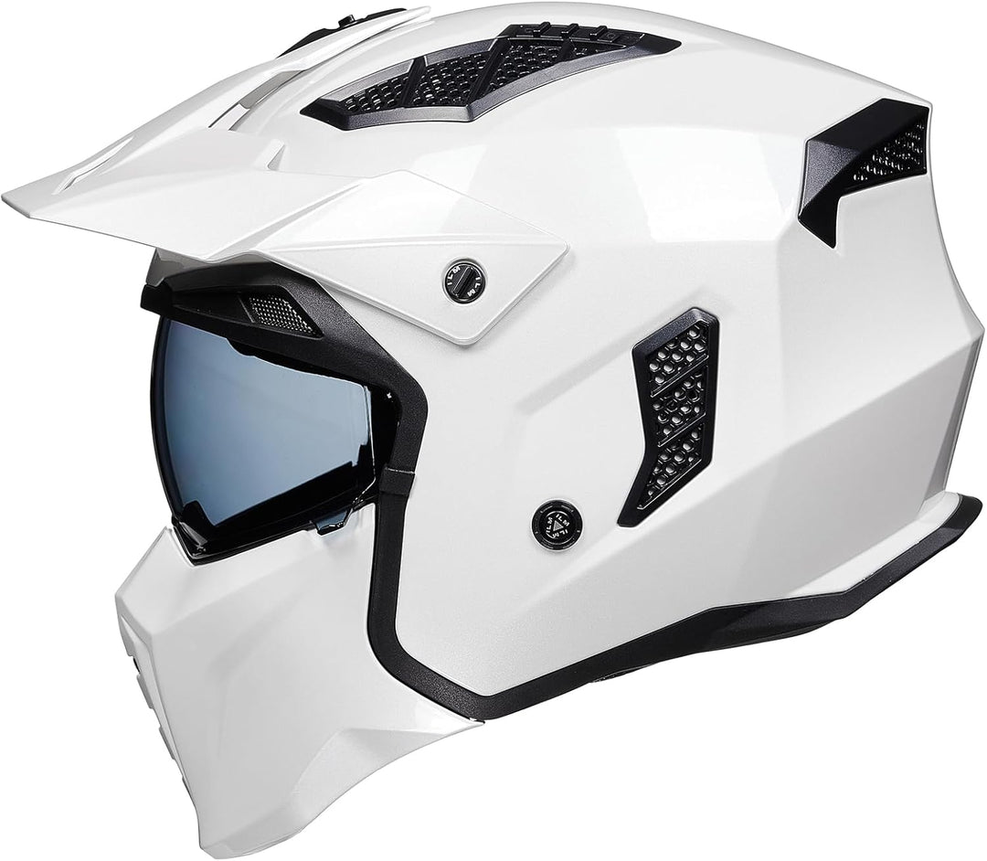 ILM Helm Motorrad Motocross Herren Damen Vintage Retro mit Visier ECE Model Z302,Weiss, S S Weiss, S