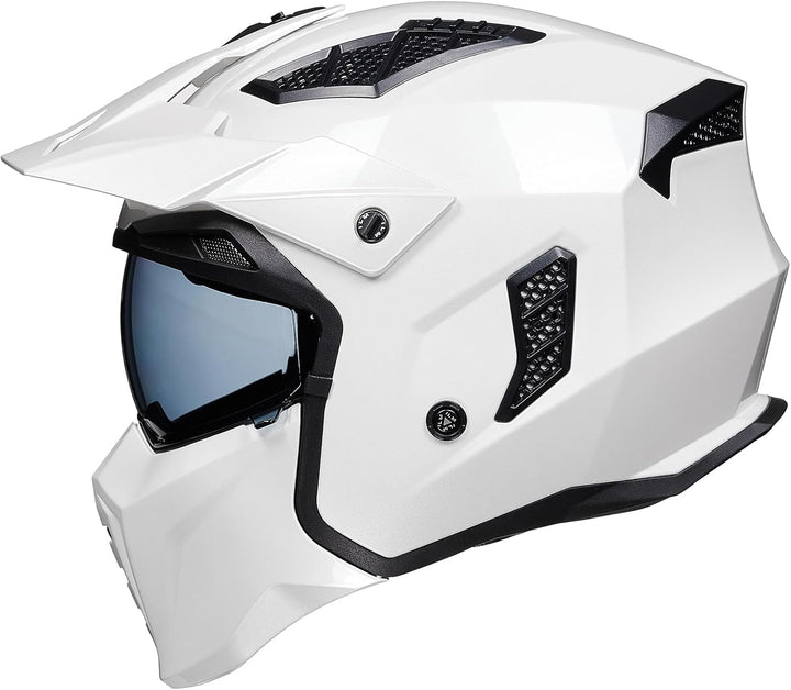ILM Helm Motorrad Motocross Herren Damen Vintage Retro mit Visier ECE Model Z302,Weiss, M M Weiss, M