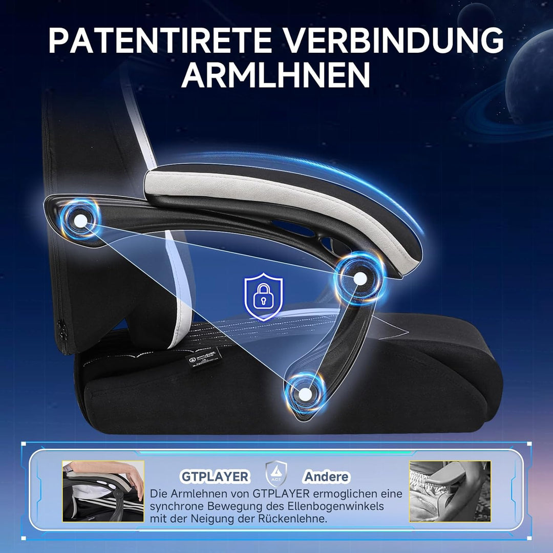 GTPLAYER Gaming Stuhl, Ergonomischer Gamer Stuhl aus Stoff mit Lendenwirbelstütze, PC-Stuhl mit verb