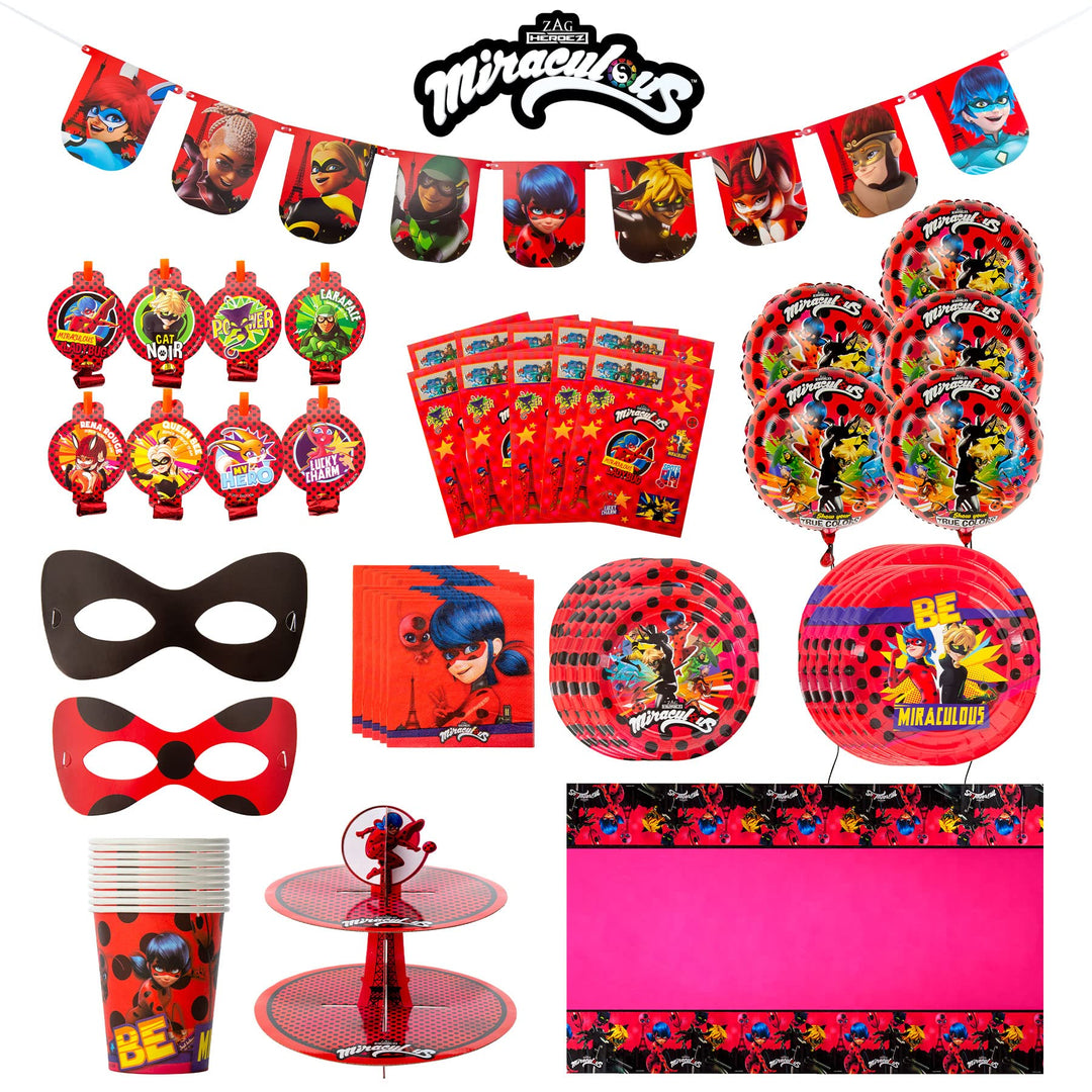 Miraculous Ladybug Feier-Set - Geburtstags-Kit für Kleinkinder - Über 100 Teile - Cat Noir - Partyar
