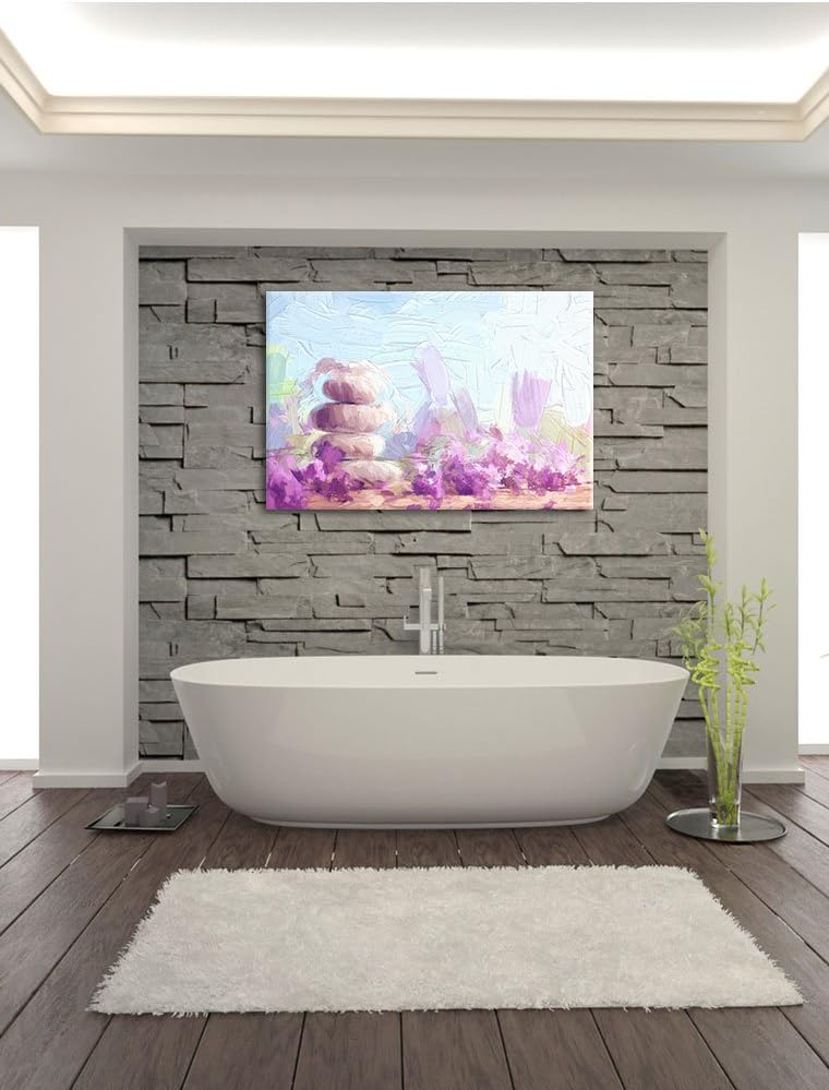 Pixxprint Lavendel Spa-Stillleben Kunst Pinsel Effekt, Format: 100x70 auf Leinwand, XXL riesige Bild