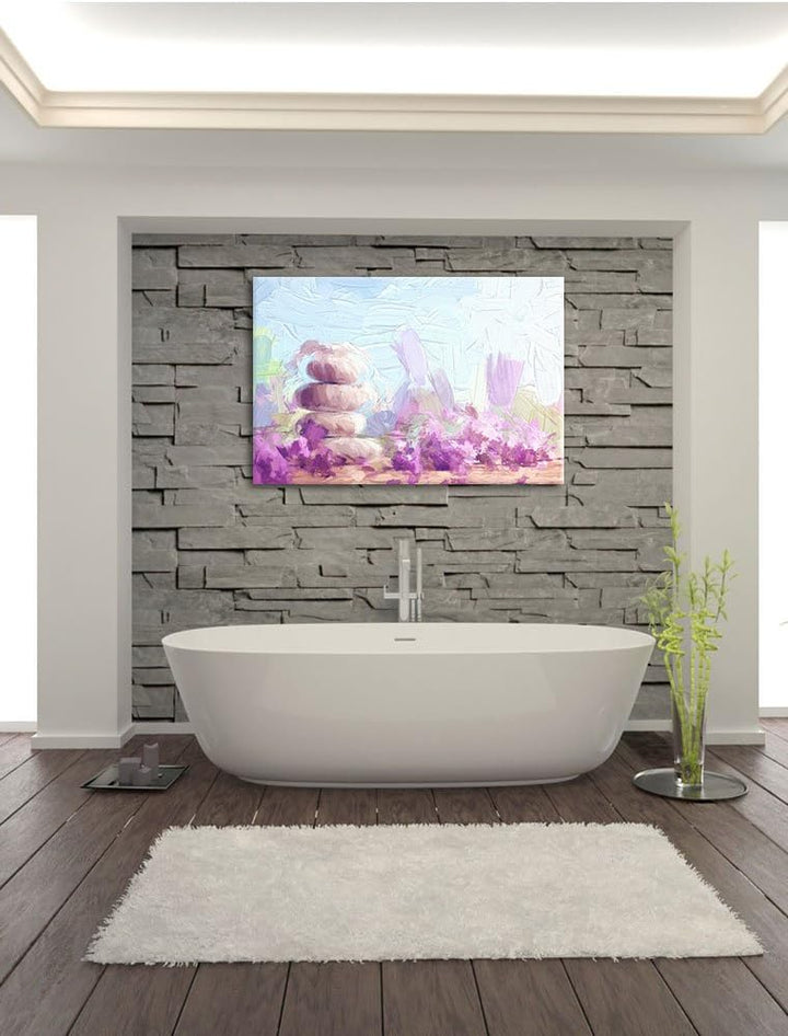 Pixxprint Lavendel Spa-Stillleben Kunst Pinsel Effekt, Format: 100x70 auf Leinwand, XXL riesige Bild