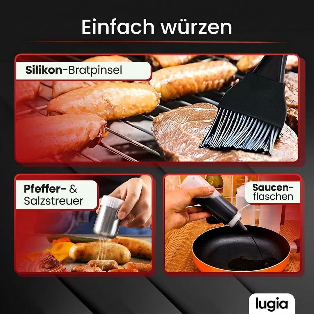 BBQ Grill Zubehör Set 34-teilig aus Edelstahl – Komplettes Grillbesteck mit Zange, Spateln, Burgerpr