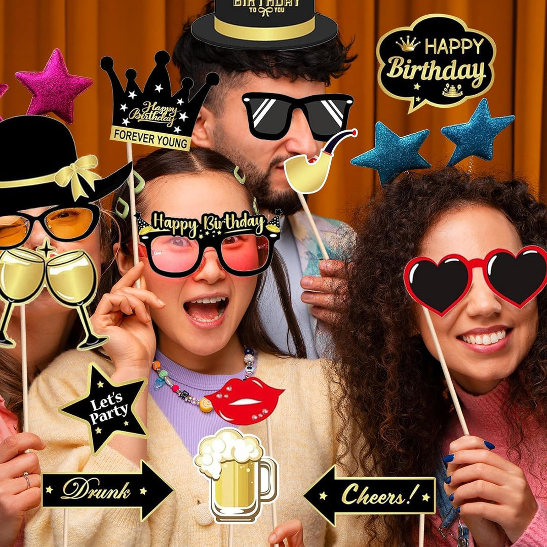 Geburtstag Aufblasbarer Bilderrahmen mit 35 PCS Foto Requisiten, Aufblasbarer Fotorahmen, Happy Birt