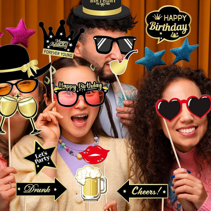 Geburtstag Aufblasbarer Bilderrahmen mit 35 PCS Foto Requisiten, Aufblasbarer Fotorahmen, Happy Birt