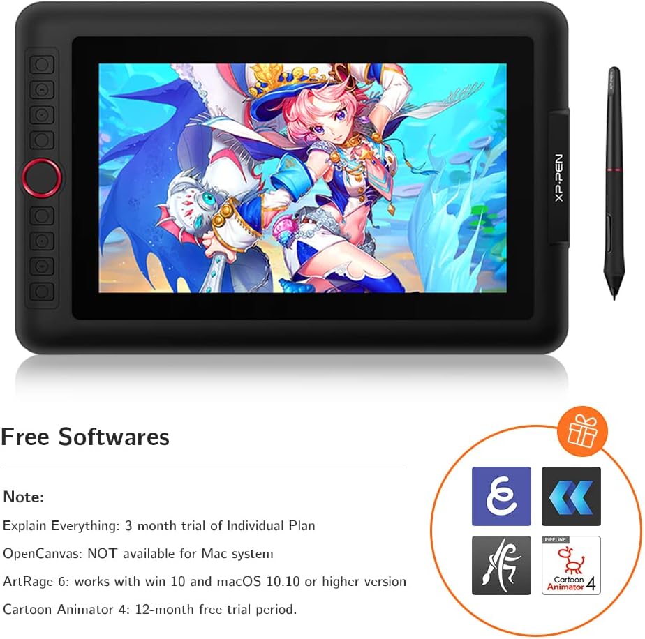 XPPen Grafiktablett mit Display Artist 12 Pro, vollständig laminiertes Display, 11,6 Zoll, 8 Tastenk