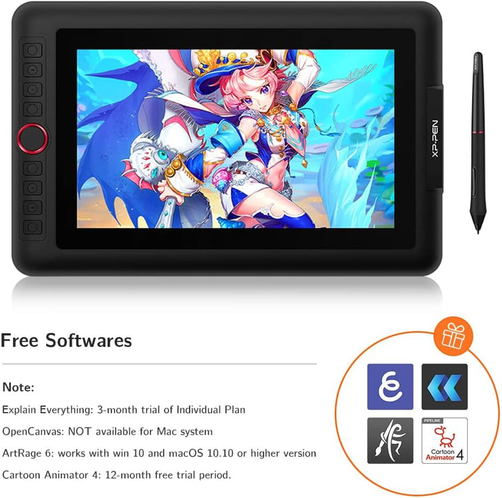 XPPen Grafiktablett mit Display Artist 12 Pro, vollständig laminiertes Display, 11,6 Zoll, 8 Tastenk