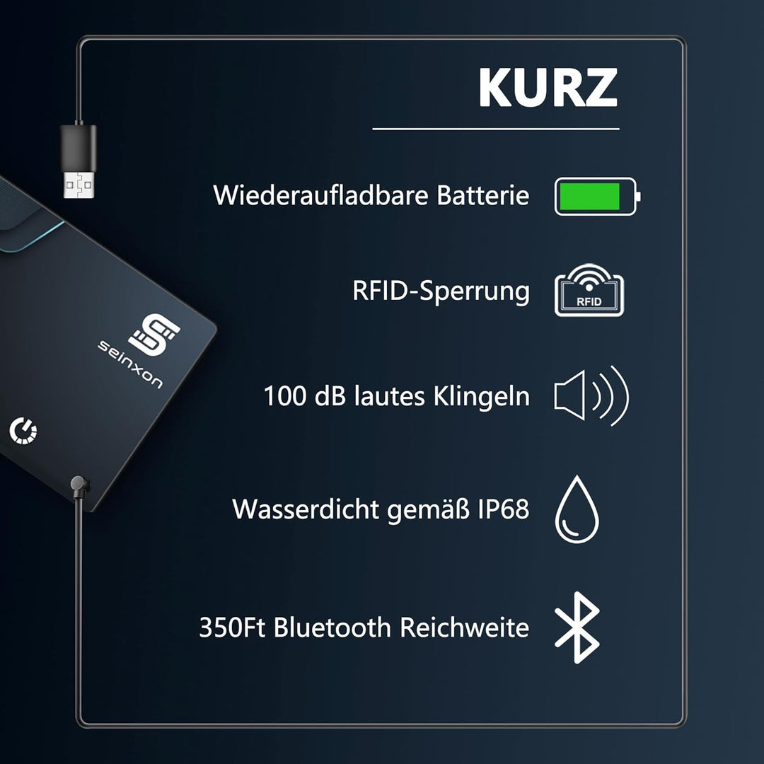 Brieftaschen-Finder, RFID-blockierende Karte, wiederaufladbar, IP68, Artikel-Tracker, funktioniert m