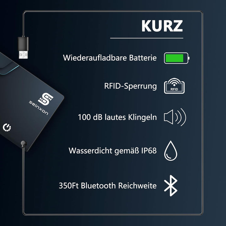 Brieftaschen-Finder, RFID-blockierende Karte, wiederaufladbar, IP68, Artikel-Tracker, funktioniert m