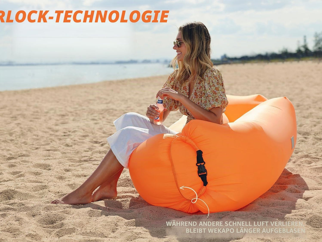 wekapo aufblasbar Air Liege, Blow Up Sofa für Camping, Reisen und Strand, Orange, Orange