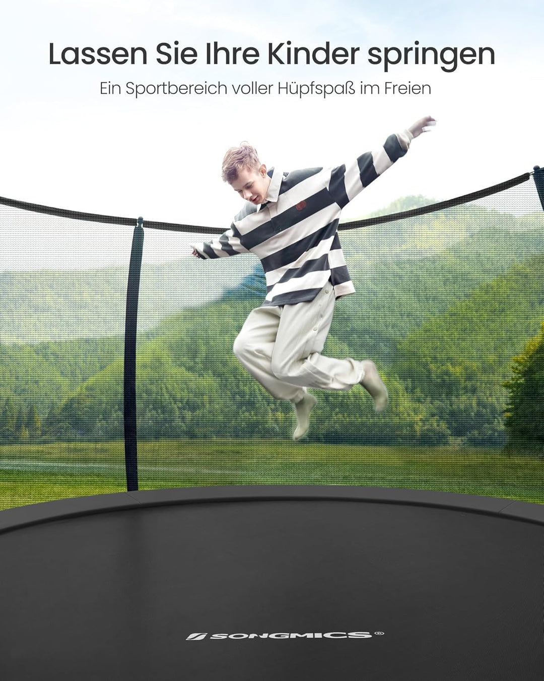 SONGMICS Trampolin Outdoor Ø 244/305/366/427 cm, rundes Gartentrampolin Kindertrampolin mit Sicherhe