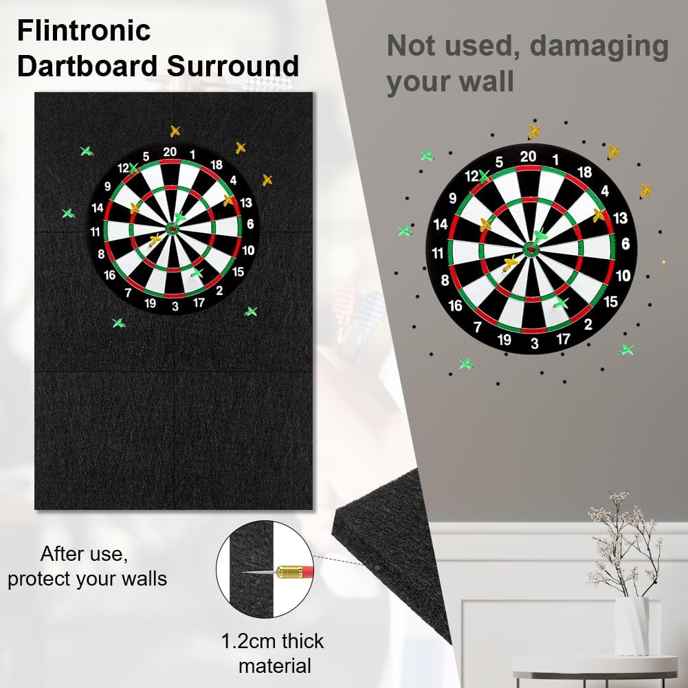 Flintronic Filz Dartboard-Wandschutz, HBT: 900x600x12mm, Dartscheiben Umrandung, Selbstklebend, Gesp