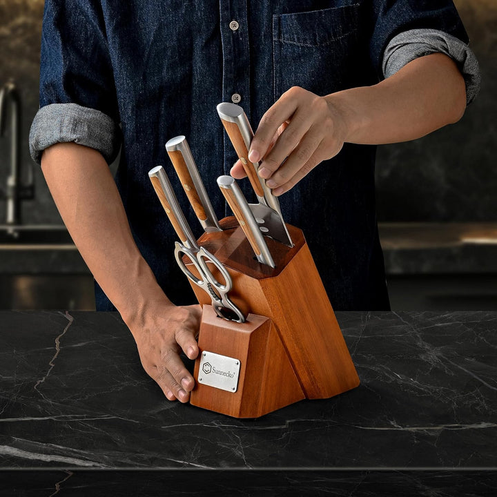 Sunnecko 6-tlg Messerset mit Messerblock –Kochmesser Set für Küche, Küchenmesser Set mit ergonomisch
