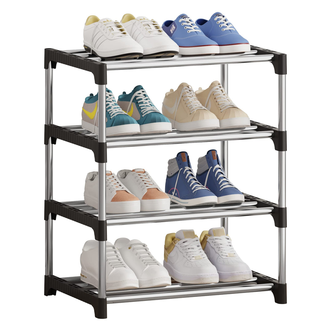 Kleines Schuhregal, stapelbares Schuhregal, 4 Ebenen, Fussraumaufbewahrung, leichtes Schuhregale, Au