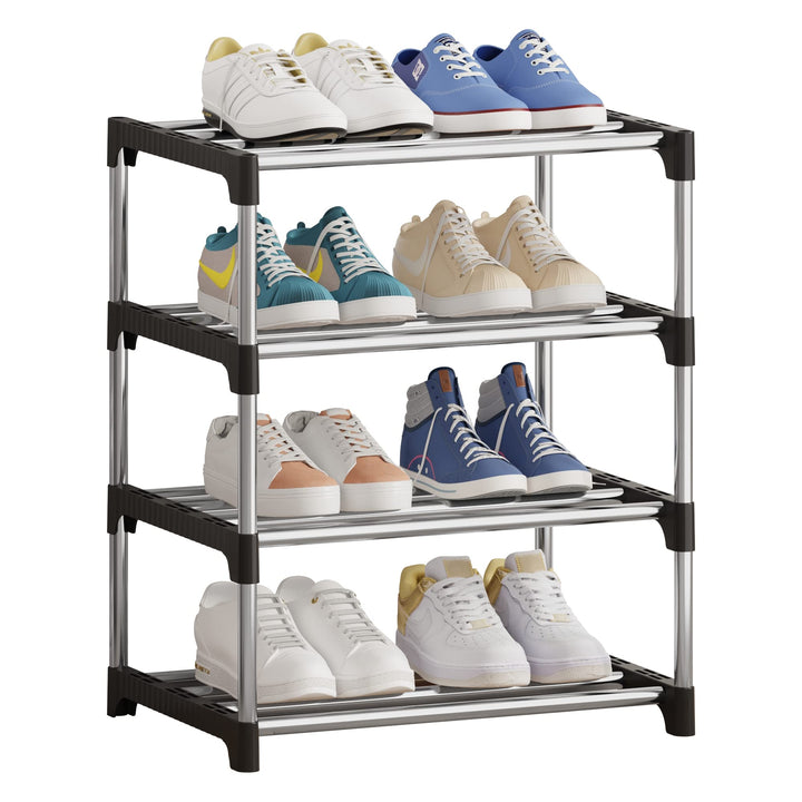 Kleines Schuhregal, stapelbares Schuhregal, 4 Ebenen, Fussraumaufbewahrung, leichtes Schuhregale, Au