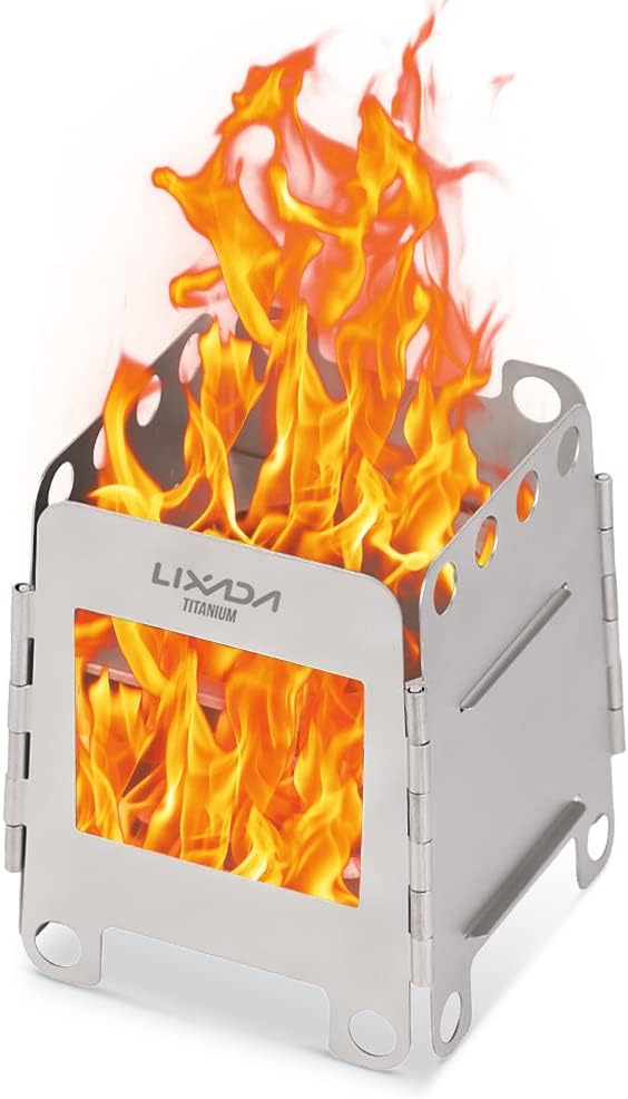 Lixada Camping Kocher, Mini Titanium Holzofen Tragbar Leicht Holz Herd mit Mini-Spirituskocher für O