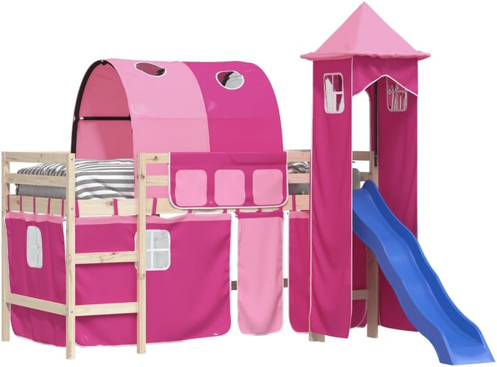 vidaXL Vorhänge für Hochbett mit Tunnel und Turm Rosa, Rosa