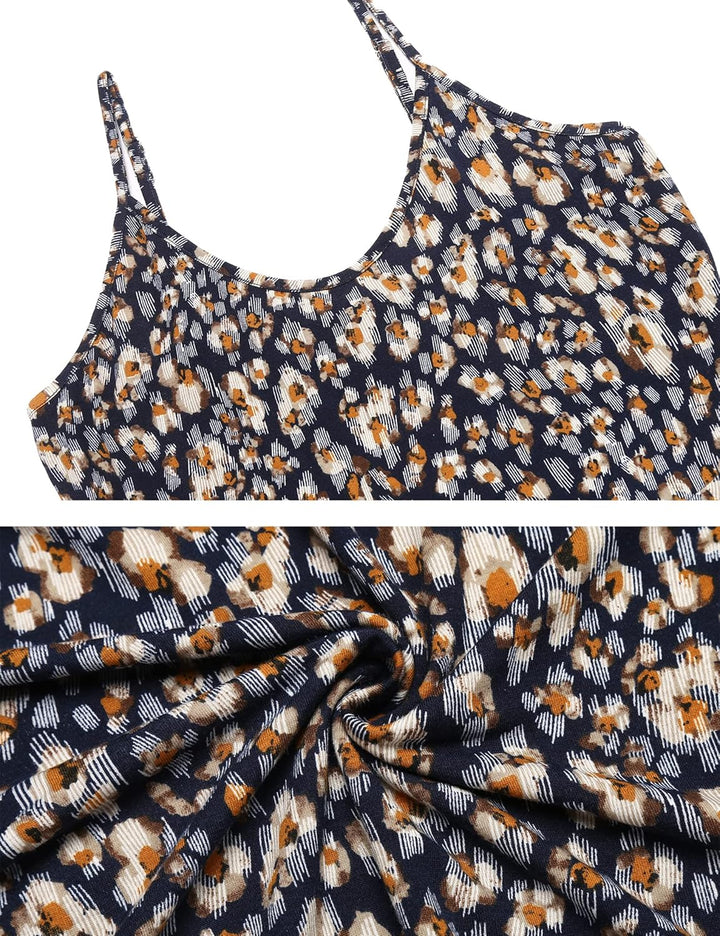 UNibelle Damen Sommerkleid Blumenmuster Kleid V-Ausschnitt Strandkleid Verstellbaren Spaghettiträger