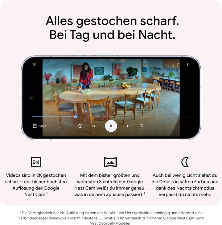 Google Nest Cam Indoor (mit Kabel, 3. Generation) – Sicherheitskamera für den Innenbereich mit 2K-Vi