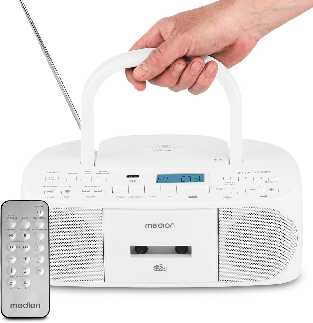 MEDION DRX-1 Plus Boombox (tragbares DAB+ UKW Radio, Bluetooth, CD-Player, MP3, Kassette, Kopfhörera