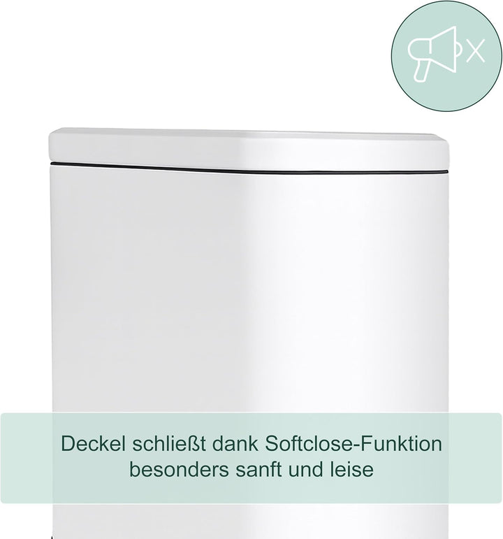 Relaxdays Mülleimer, 10 Liter, 16 cm schmal, Softclose, Fusspedal, Inneneimer, Küche & Bad, Matter A