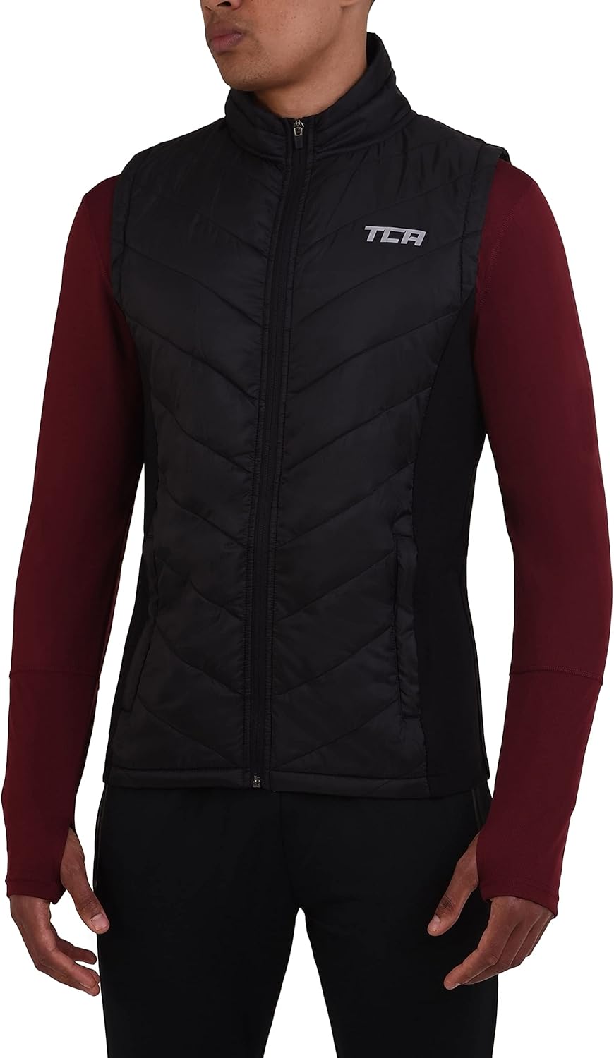 TCA Herren Excel Runner Leichte und gepolsterte Weste mit Reissverschlusstaschen S Schwarz, S Schwar