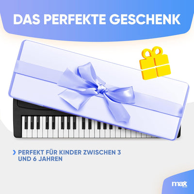 MAX KD49P - Kinder Keyboard mit Mikrofon, 49 Tasten, 16 Klangarten, 8 Rhythmen & Sounds, Kinderklavi