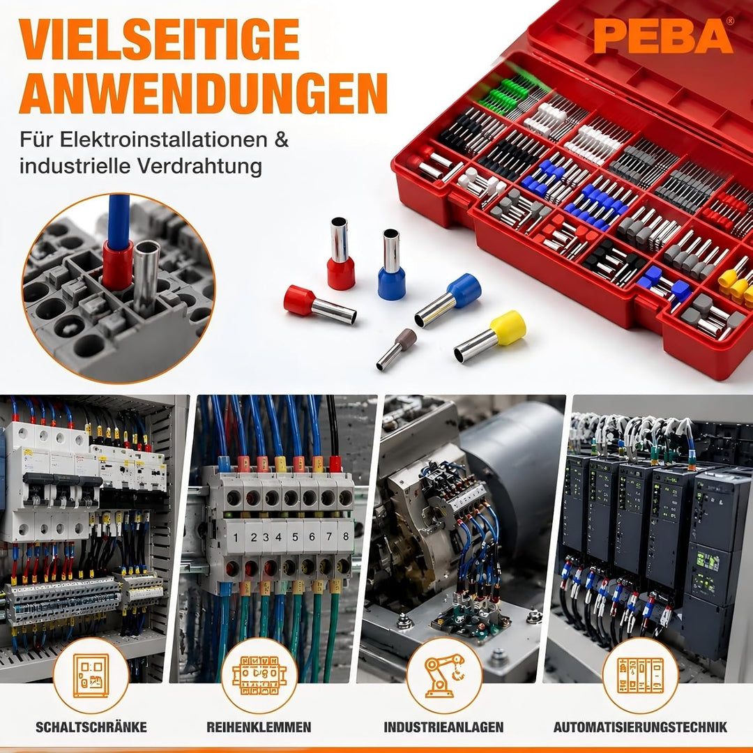 PEBA Crimpzange Set, Aderendhülsen Zange 0,25–10mm² mit 21 Arten Isoliert Aderendhülsen Set, Premium