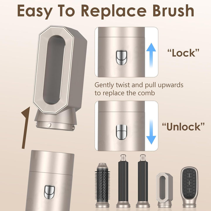 Journeyside 5-in-1 Airstyler Set 1000W, Professioneller Warmluftbürste mit Lockenstab&Glätteisen, Mu