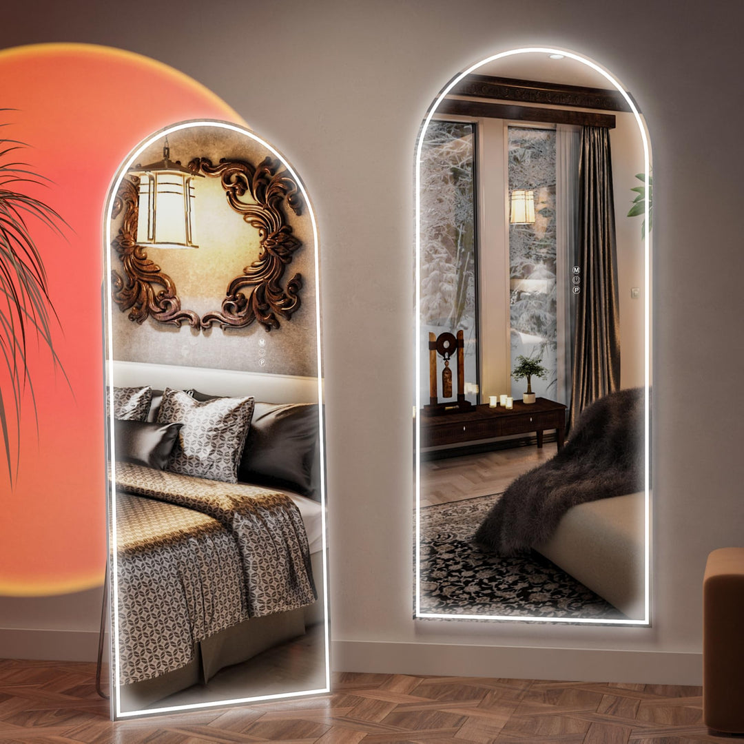 CASSILANDO 165x60 gewölbter Ganzkörperspiegel, LED Spiegel Ganzkörperspiegel mit Licht, Beleuchteter