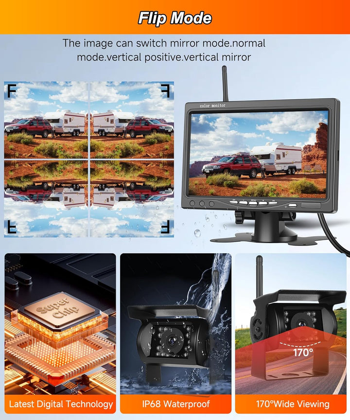 2*rückfahrkamera kabellos mit 7 Zoll Monitor,BSD System,Einparkhilfe,1080p AHD Rückfahrkamera Auto N