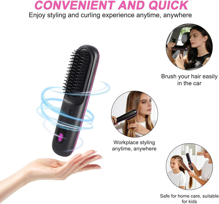 Kabellos Stylingbürste Für Kurze Haare - Anti Gabel Elektrische Haarbürste, Glatter Gerader Glättbür