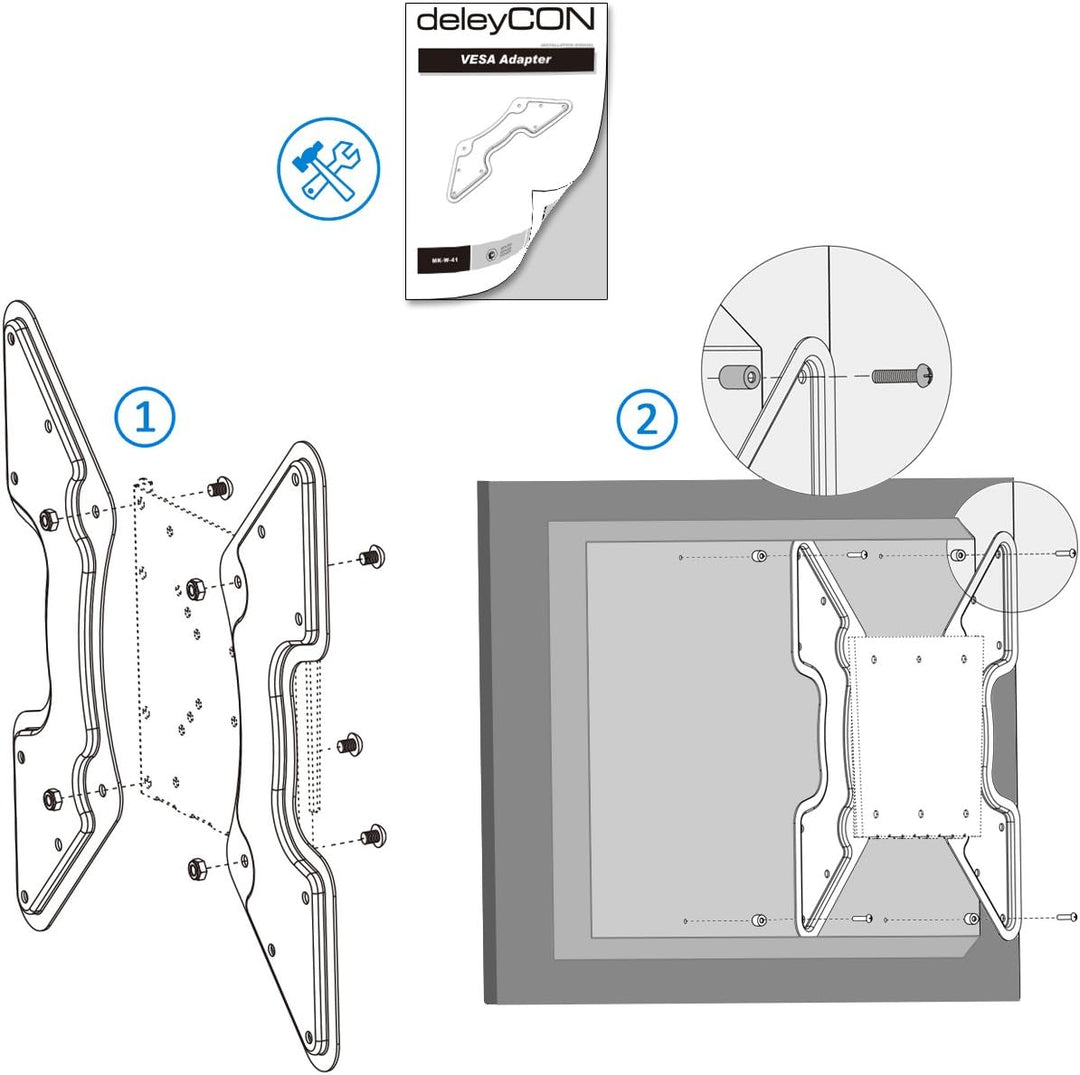 deleyCON Universal VESA-Adapter für TV &amp; Monitor Wandhalterungen - Bis 30Kg - von VESA 200x200 auf V