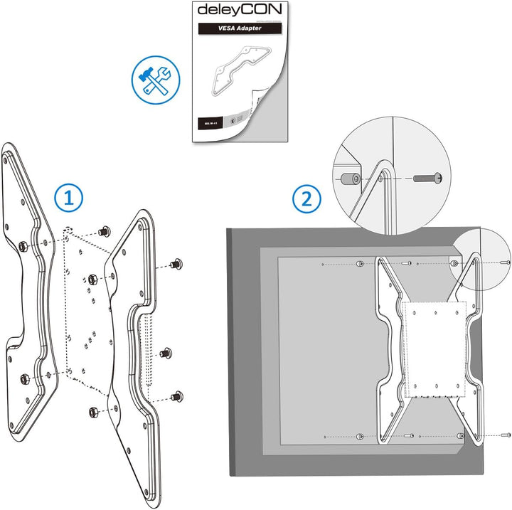 deleyCON Universal VESA-Adapter für TV &amp; Monitor Wandhalterungen - Bis 30Kg - von VESA 200x200 auf V